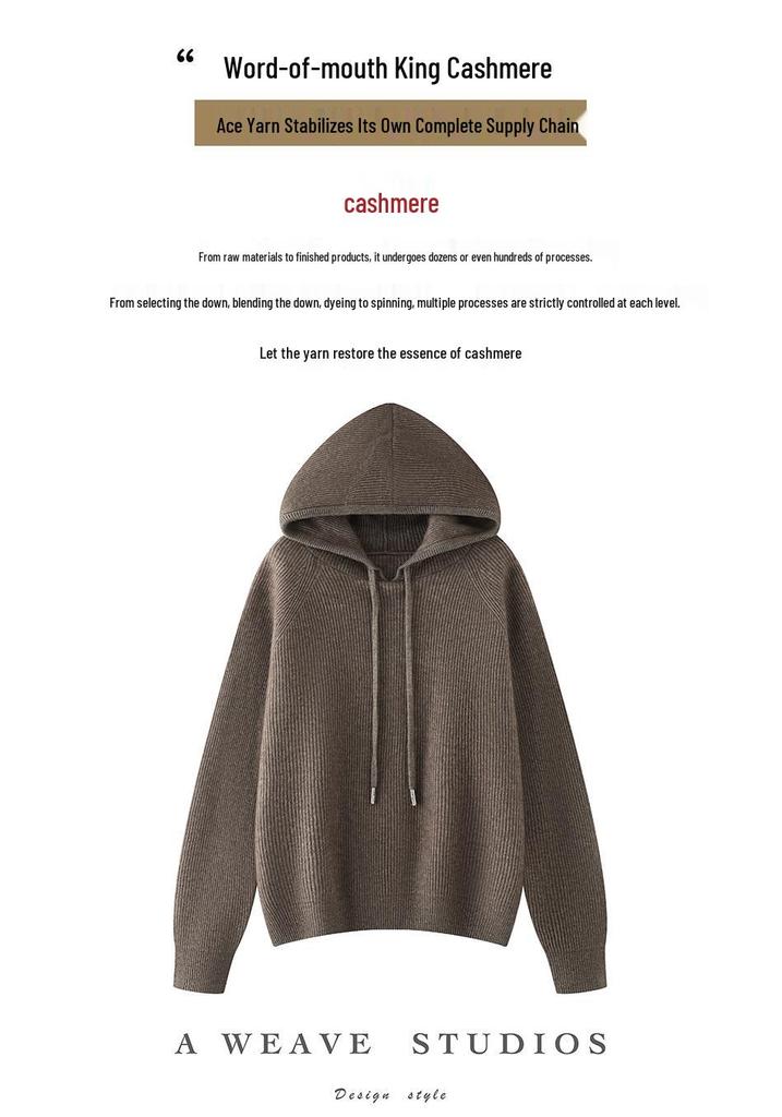 Elegant Women's Cashmere Hooded Sweater - Winter 2026 Style, Solid Color, Thick Base Layer, Loose Fit, Slimming Knitwear