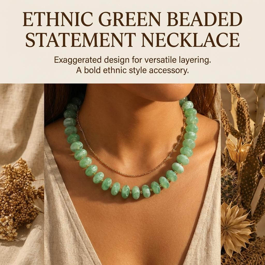 Colorful Beaded Necklace Ethnic Style Retro Design Adjustable Length for Party Stage Performance