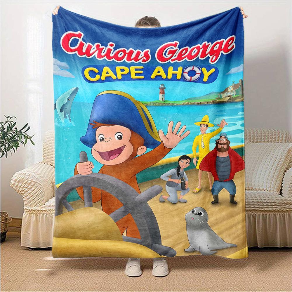 1pc Curious George (4) Blanket, Gift, for Men and Women, Soft Blanket, Good for Sofa Bed Couch Travel, Lightweight Flannel Blanket