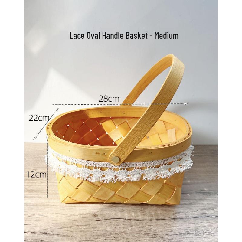 Compact Bamboo and Rattan Woven Picnic and Storage Basket for Fruits, Bread, and Eggs