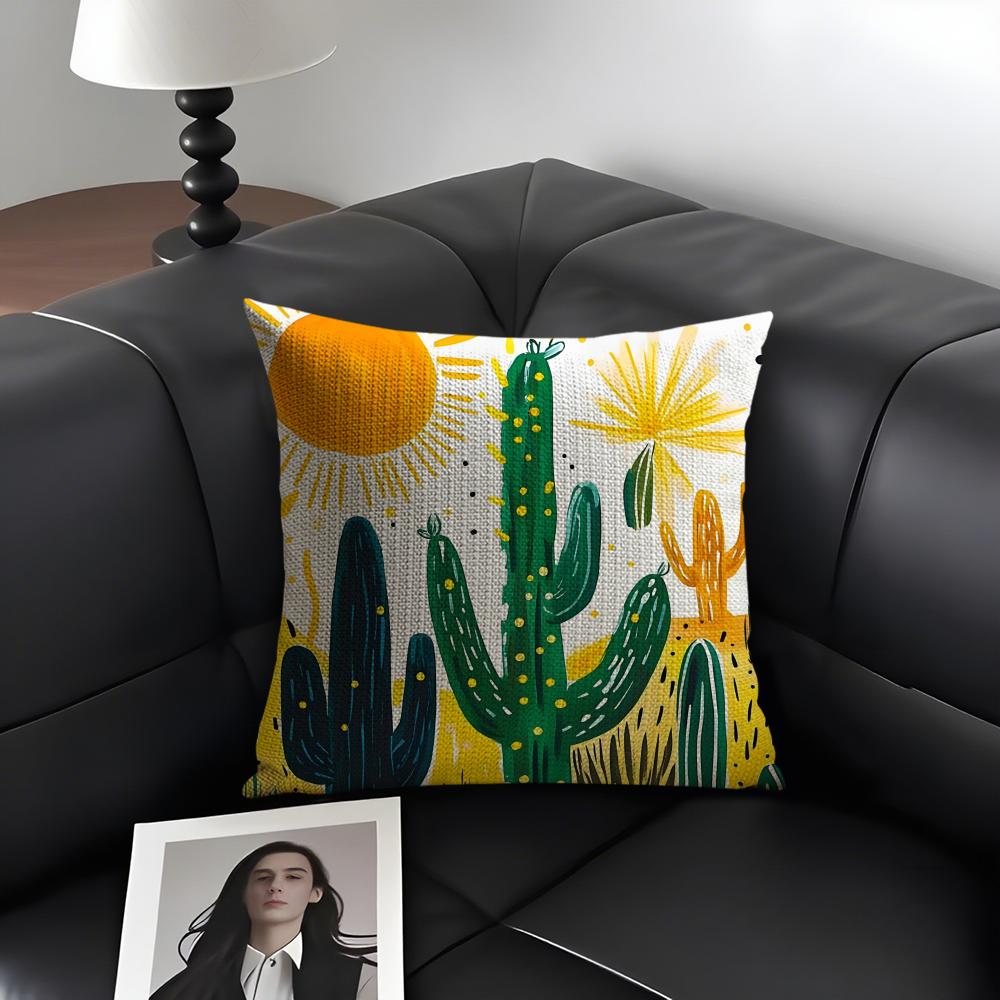 Cactus Cushion Cover Natural Linen Organic Fabric Double-Sided Printing Sofa Home Decor Gift Pillow Case