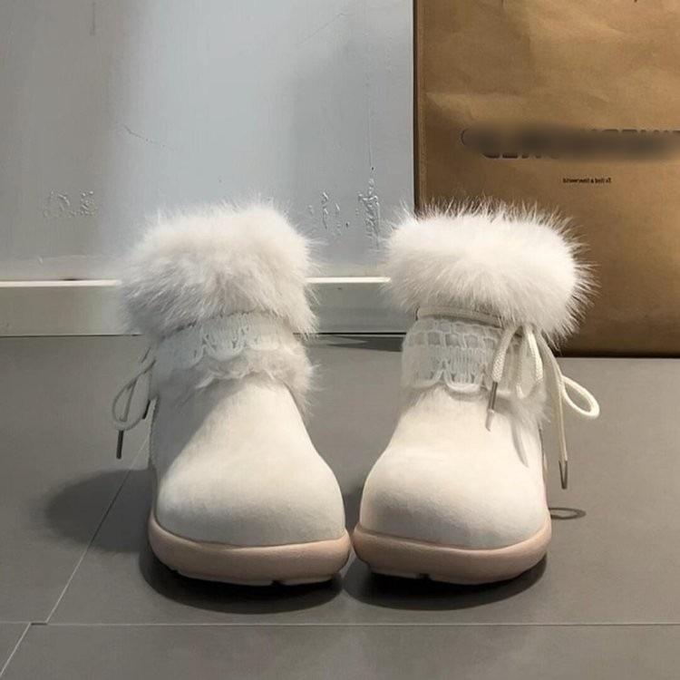 

Snow boots winter thick-soled retro velvet cute Mori hair tube heightening niche warm cotton shoes Mao Mao boots 35 белый