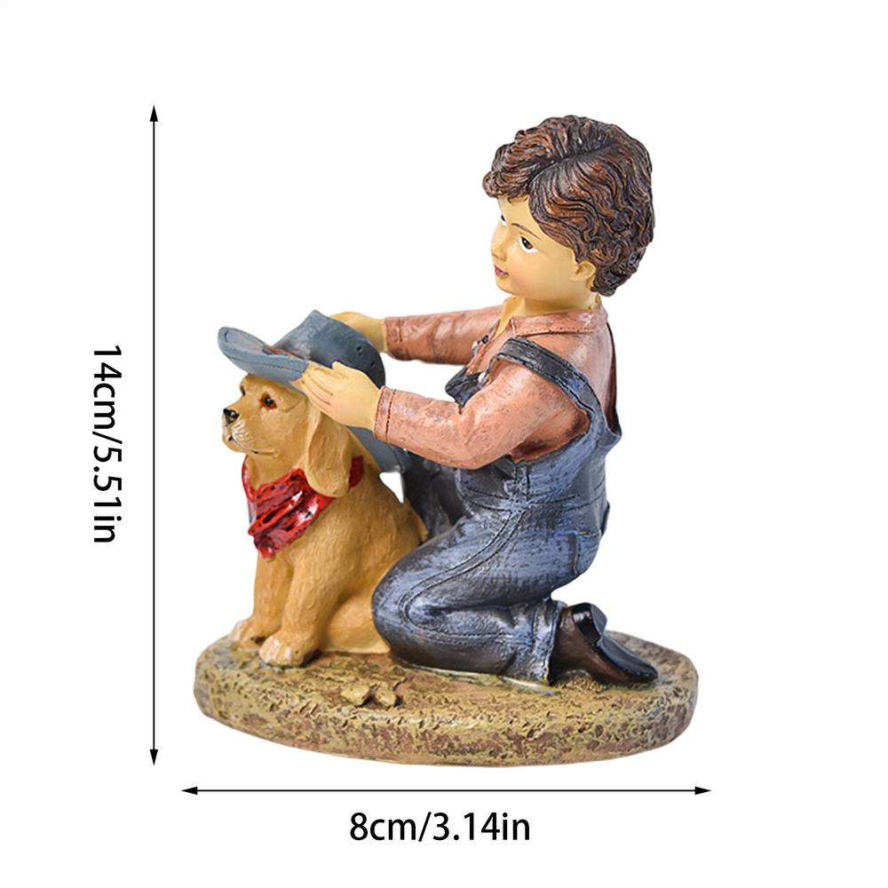 

Boy Statue Rural Life Figurine Craft Cowboy and Dog Figurine Character Scene Desktop Sculpture Rustic Statue Decor for Home
