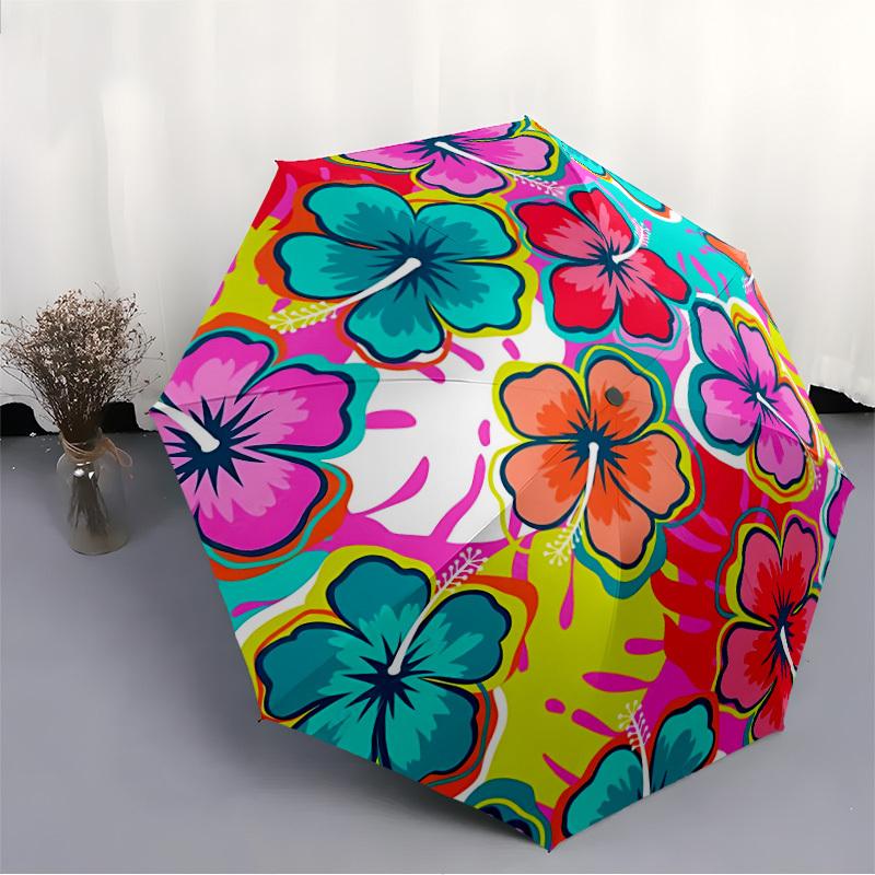 1pc Floral Pattern Automatic Open/Close Folding Umbrella - Compact 8-Rib Design, Daily Use, Perfect Gift for Friends & Family Yy260327066