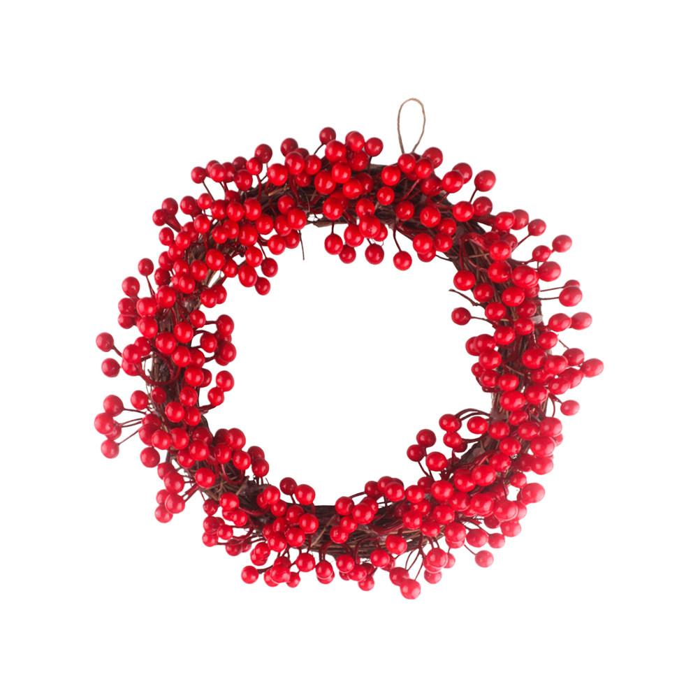 Christmas Simulation Berry Wreath Red Beaded 35Cm Artificial Berry Ring Festive Ornament for Thanksgiving Fall Wedding Home