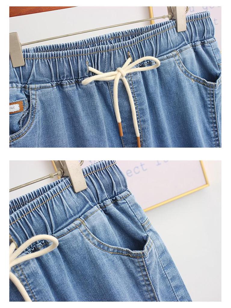 Korean Style Stretchy Plus Size Denim Capris for Women - Elastic Waist and Casual Fit