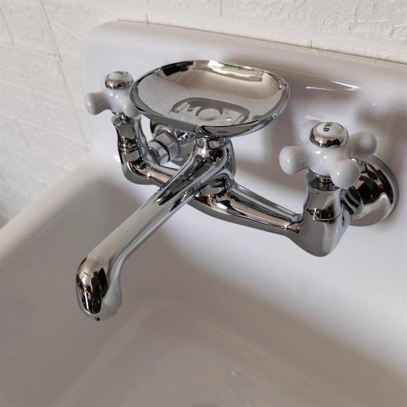 Tuqiu Badrumstvättställsblandare Väggmonterad Varmt och Kallt Keramikhantag Europeisk Stil Diskho Blandare med Tvålkopp