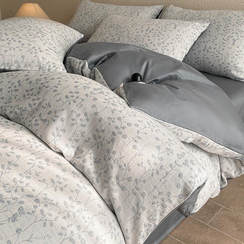 New 3-Layer Yarn Cotton Bedding Set High Quality Jacquard Solid Color Fitted Sheet Super Soft Skin Friendly Bedclothes