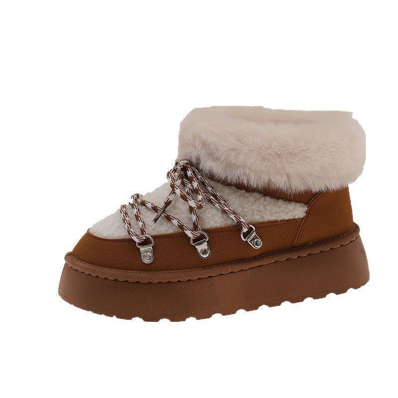 Mao Mao mouth snow boots 2025 winter new Korean version thick-soled short tube thickened one-pedal strap cotton boots large size foreign trade