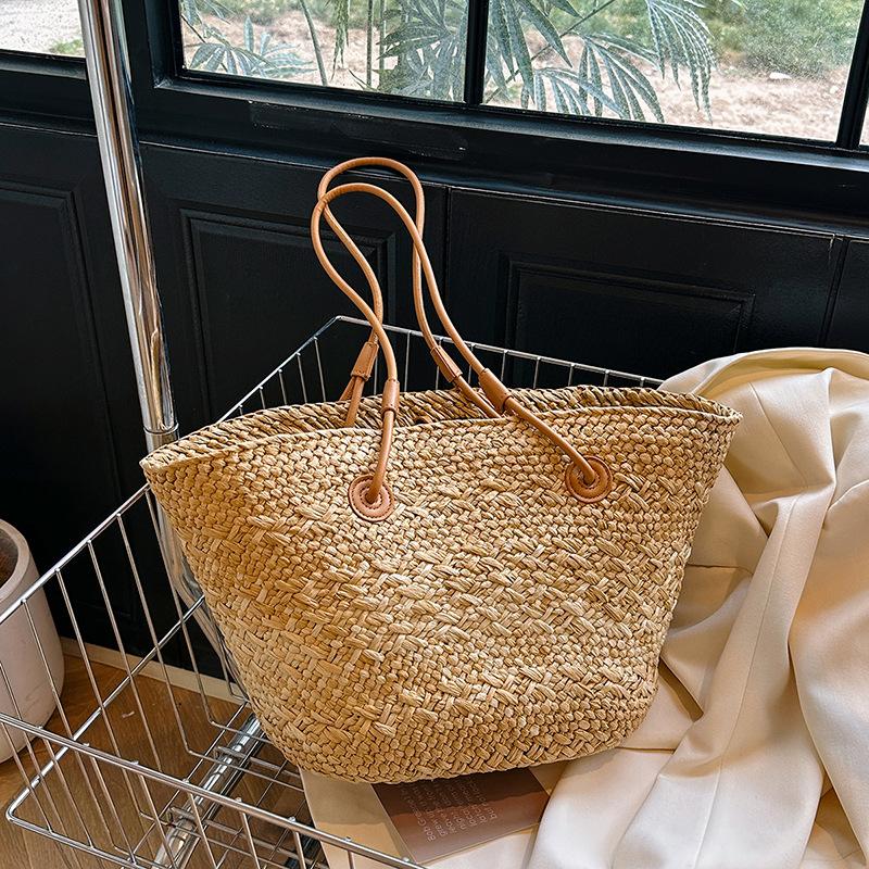 Casual Rattan Large Capacity Tote Designer Wicker Woven Women Handbags Summer Beach Bali Straw Bag Lady Travel Big Basket Purse