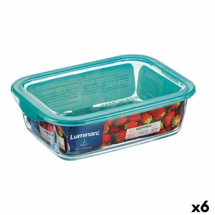 Rechteckige Lunchbox mit Deckel Luminarc Keep'n Lagon 12 x 8,5 x 5,4 cm Türkis 380 ml Glas (6 Einheiten)