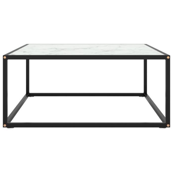 VidaXL Table basse Noir avec verre marbre blanc 80x80x35 cm