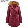 BITCED Fleece-Lined Cotton Coat with Hood and Fur Collar Winter Warmth Outerwear Plus Size Women's Cotton Jacket