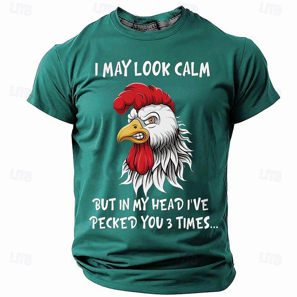 Simple Casual Men's Clothing Fierce Rooster Graphic Print Short Sleeve T-Shirt Outdoor Sports Short Sleeve Soft O-Neck T Shirt