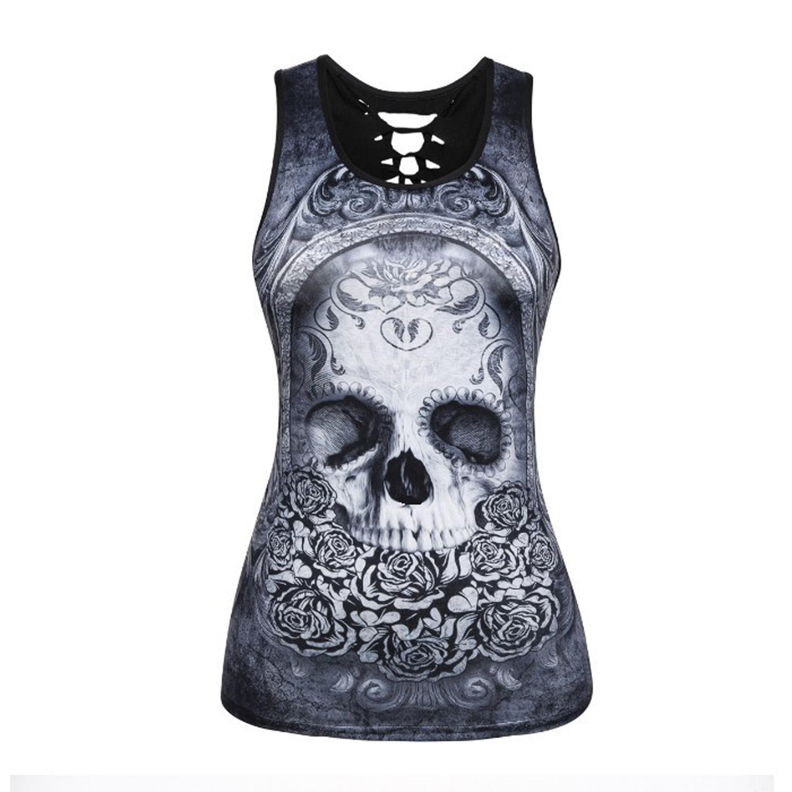 Women Casual Loose Shirts Spaghetti Strap Sleeveless Print Cute Tops Camisole Tee Tank L