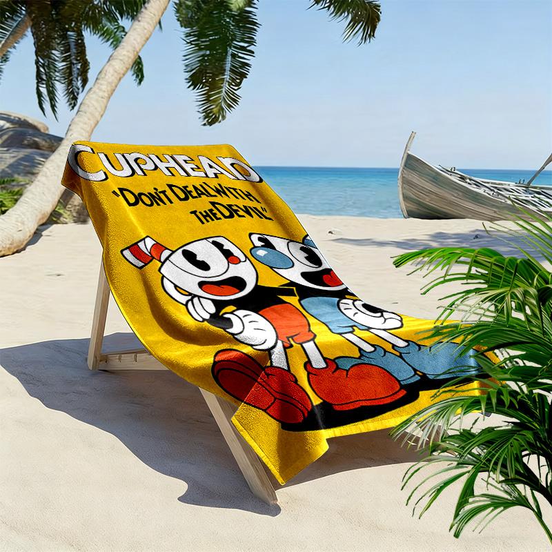 Cuphead Print Beach Towel, Large Soft Quick Dry Towel for Beach Camping Swimming
