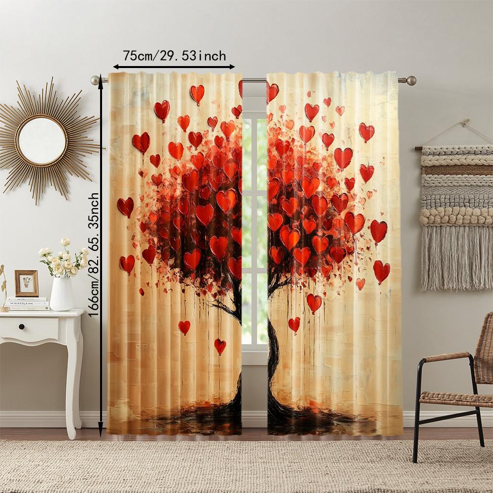 2 pcs   versatile polyester transparent curtains for home decoration Valentine's Day red love tree for use in bedrooms and living