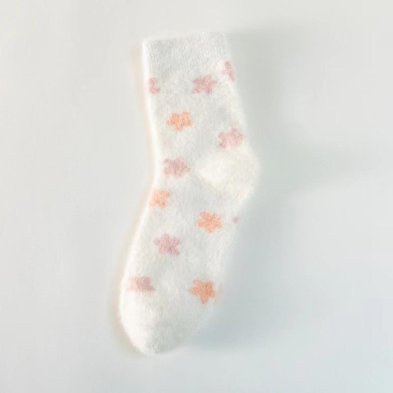 

Женские носки из норкового плюша с цветочным принтом, носки средней длины, напольные термотапочки, обувь, зимние теплые носки для сна, для девочки one size