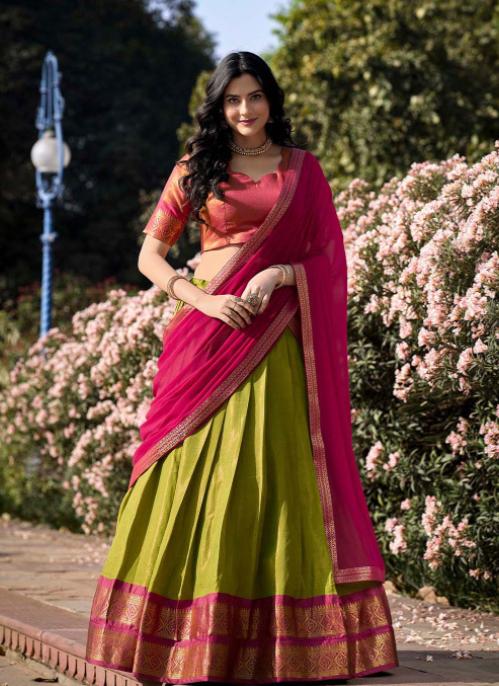 Indian Designer Kanjivaram Lehenga Dupatta Set Wedding Wear Lehenga Choli Dress