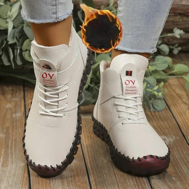 Winter Ankle Boots Hand Sewing Thread Mom Cotton Shoes for Women 2025 New Waterproof Short Snow Boot Botas Mujer