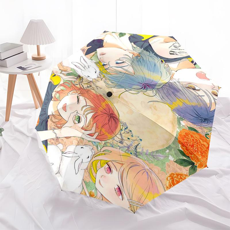 1pc Outdoor Umbrella with Anime Characters and Flowers - Automatic Opening/Closing - Portable 3-Fold Design - 8-Rib Iron Frame - Perfect Gift for