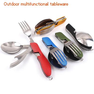 4-in-1 Folding Knife and Fork Outdoor Camping Picnic Tableware Spoon, Knife and Fork Stainless Steel Folding Tableware