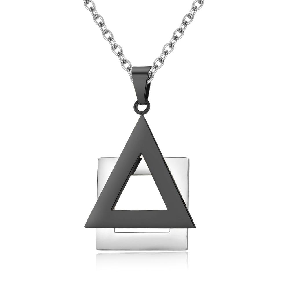 New Triangle Square Geometry Suspended Creative Titanium Steel Necklace Black and White Two Color Splicing Pendant