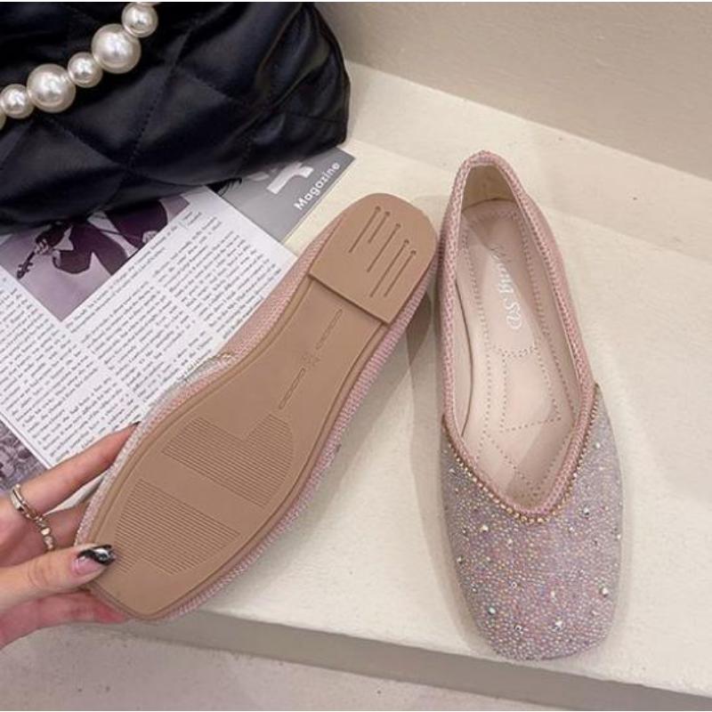 WTEMPO Dámské ploché boty Módní síťovina se čtvercovou špičkou Prodyšná Pohodlná Měkká podešev Drahokamu Všestranný Temperament Nízký podpatek Samostatné boty