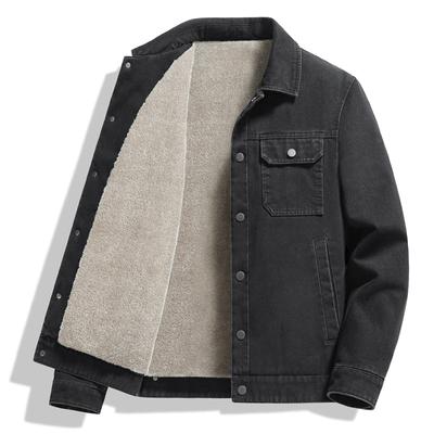 Veste en jean épaisse d'hiver décontractée pour homme avec col en polaire d'agneau haut
