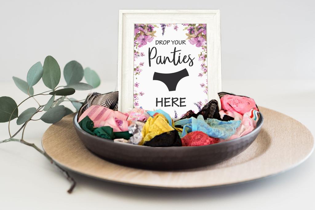 Inkdotpot Bridal Shower Game 1 SignA    30 Size CardsA  White Floral Girls Night Out Bachelorette Party Drop Your Panties