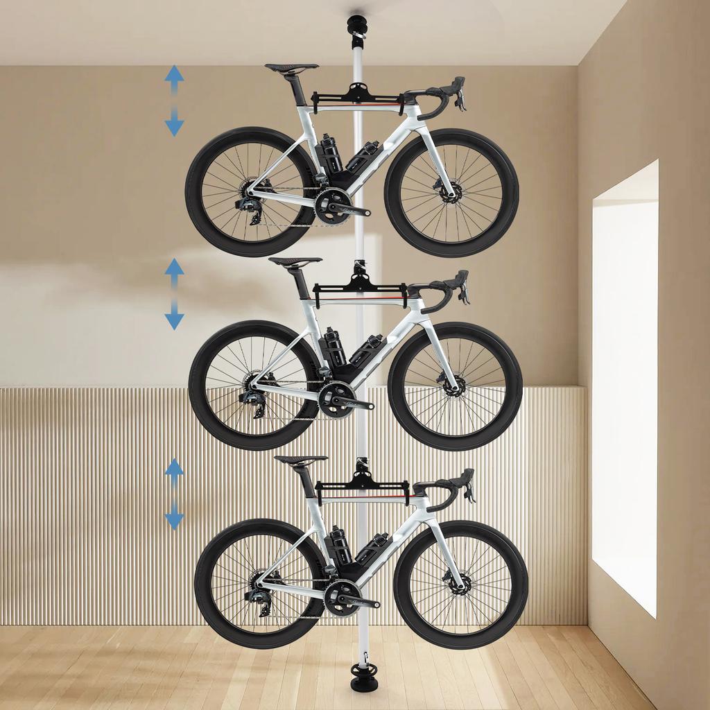 4m 3 Bike Aluminum Storage Rack,Black White Vertical Bracket Floor Mount Height Adjustment for Bicycles
