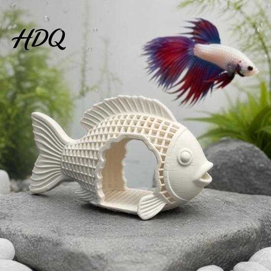 Aquarium Safe Cave 3D Printed Hollow Fish Shape Hideout Decor Breeding Tank Shelter Cave Betta Shrimp Ornament Decor for Landscape Snails