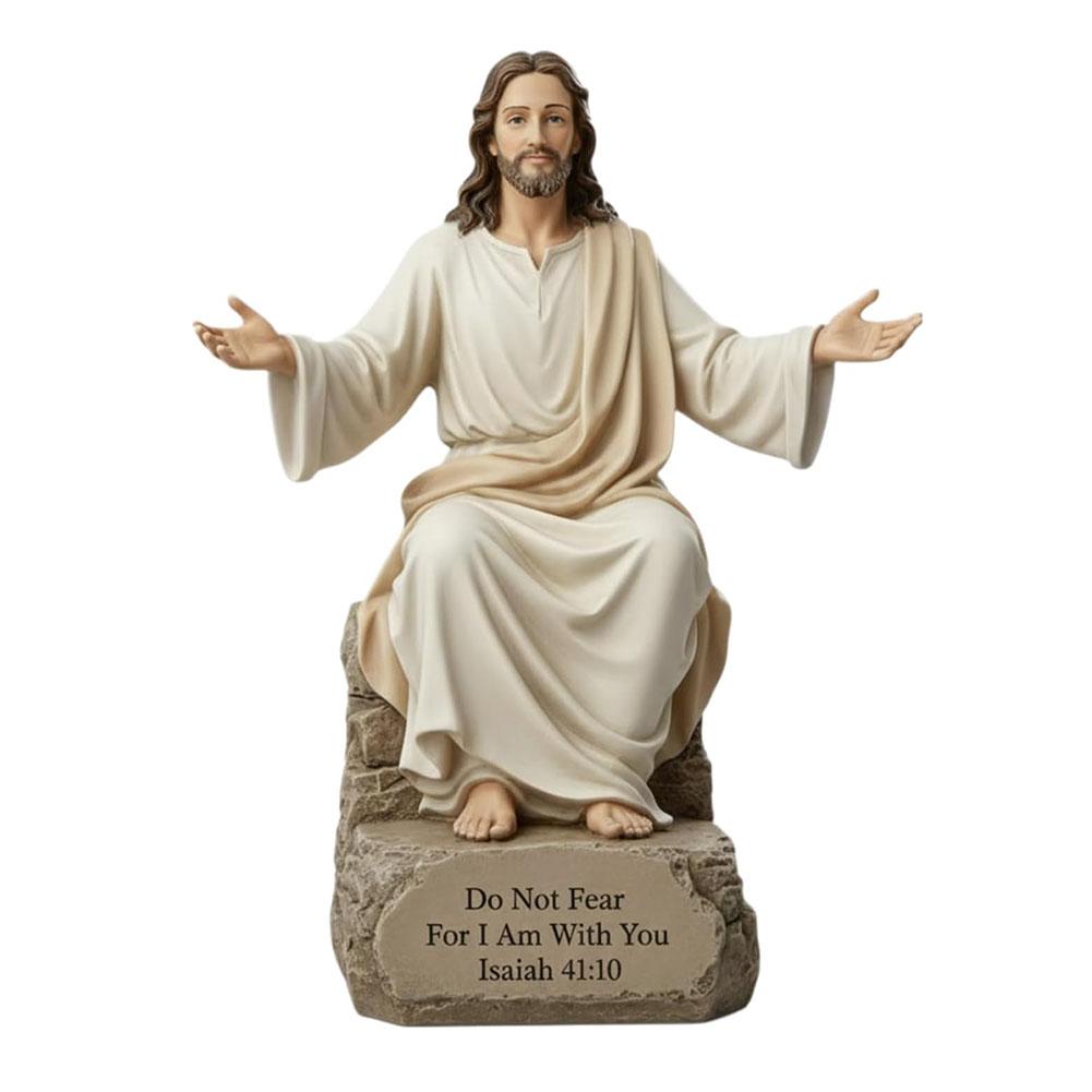 Jesus Open Arms Blessing Statue With Bible Verse Base I Am With You Always Resin Christian Figurine Religious Home Decor Gift