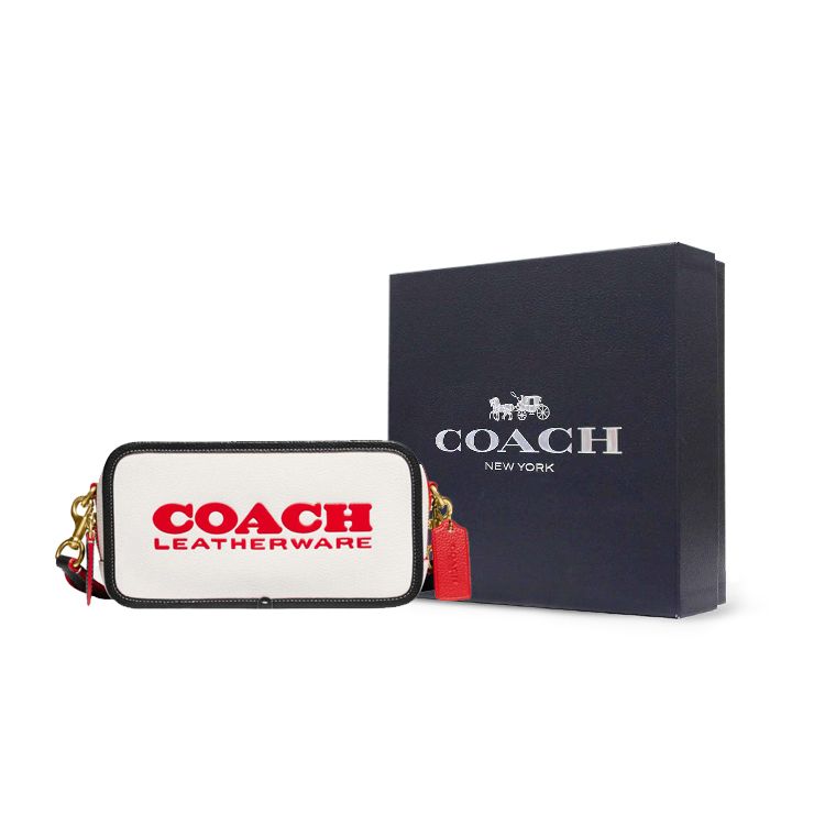 Coach Kia 23 Zipper Closure Detachable Shoulder Strap Natural Pebble Leather Camera Bag Women Shoulder Bag Chalk-White CE735-B4CAH