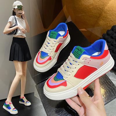 Kadın Ayakkabıları Moda Gökkuşağı Renk Eşleşmesi Beyaz Ayakkabılar Günlük Spor Sneakerlar