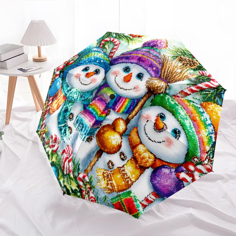 1 PC Automatic Folding Umbrella - Colorful Snowmen Pattern, Portable & Foldable Design with 8 Ribs, Christmas Birthday Gifts