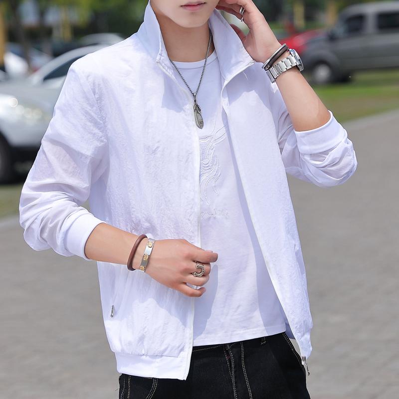 

Spring Autumn Stand Collar Solid Loose Casual Zipper Coat Male Sunscreen All-match Cardigan Jacket Top Men M белый