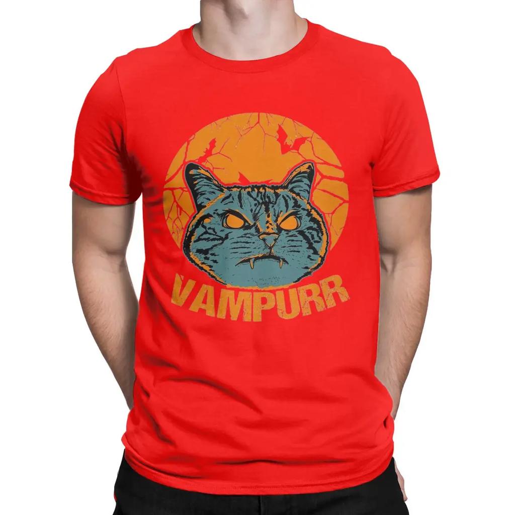 Vampurr Funny Halloween Black Cat Men T Shirts Novelty Tees Short Sleeve Round Collar T-Shirts Pure Cotton Party Clothes