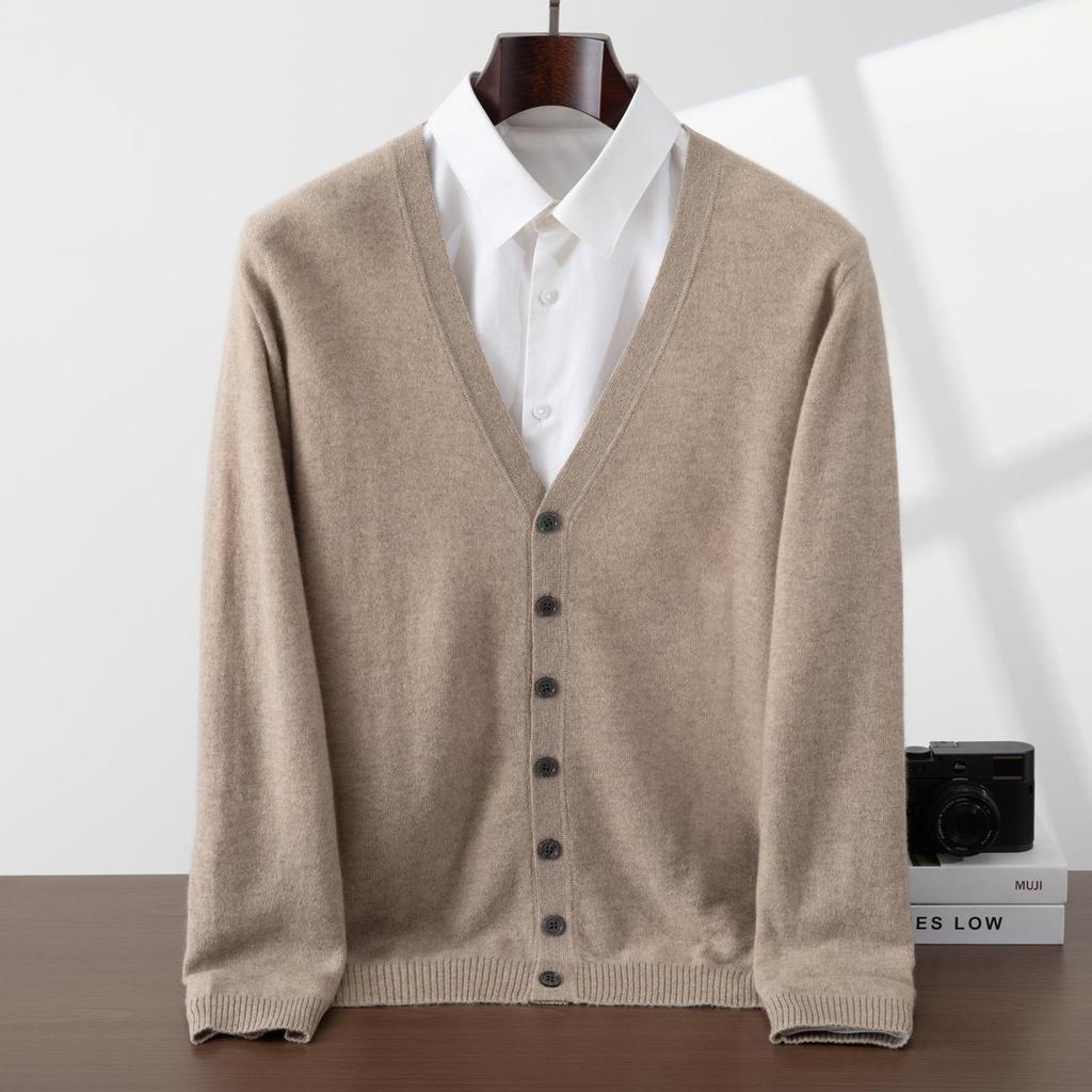 Men's 100% Pure Cashmere V-Neck Cardigan - Soft, Skin-Friendly, Button-Up Knitwear