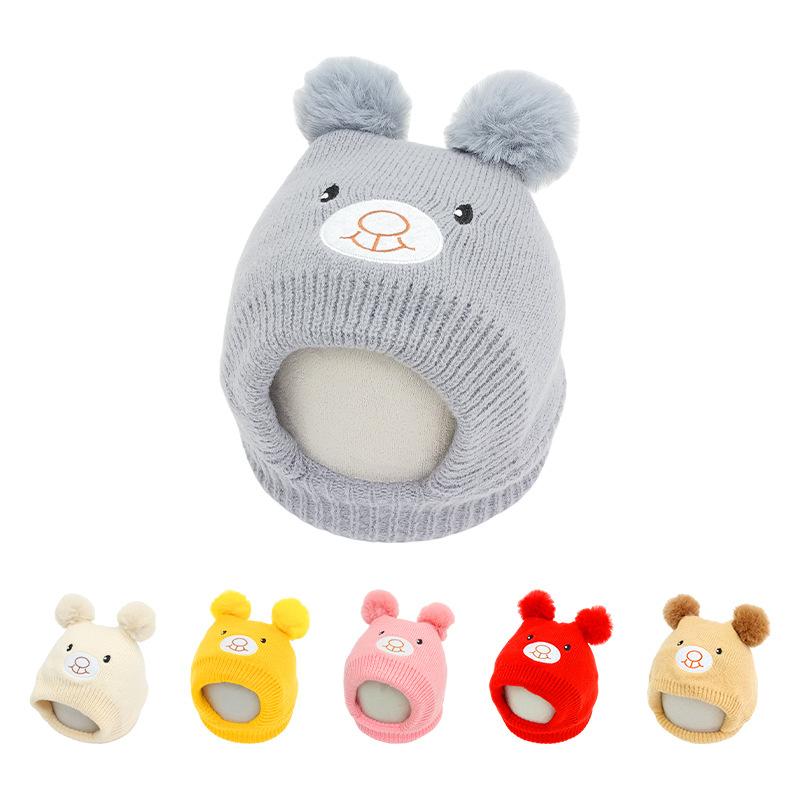New Bear Children's Knitted Pullover Hat Winter Cold Protection Warm Children's Hat Baby Ear Protection Hat Scarf Integrated