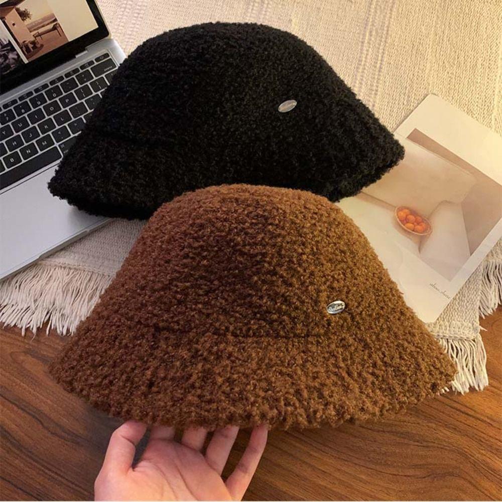 Keep Warm Women's Bucket Hat Retro Vintage Warm Basin Hat Plush Fisherman Caps  Female Lady