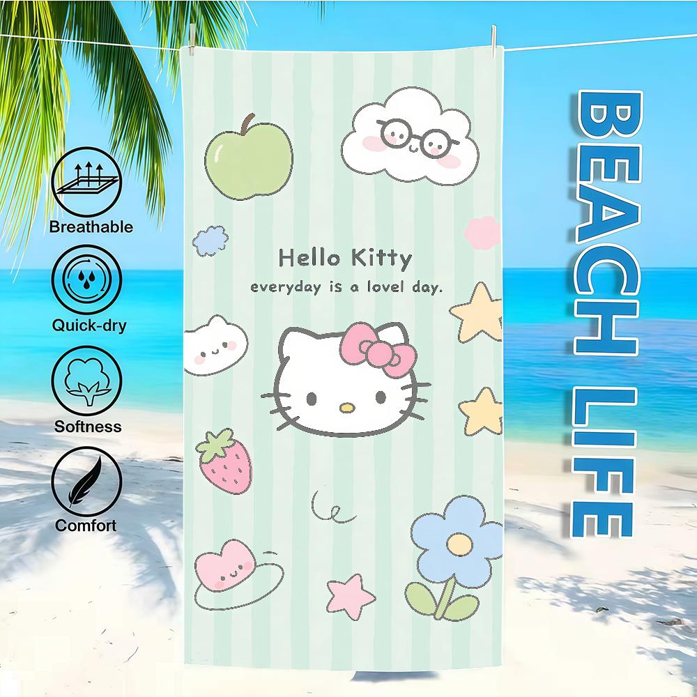Towel Textile H-HelloS-ES Bathrobe Beach Quick-Drying Fresh K-KittyS-ES Lightweight Green Portable Camping SRO Swim Pool Travel