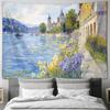 River Landscape Floral Bridge Cityscape Wall Tapestry Machine Washable All Season Decor Print Impressionist Nature Design Home