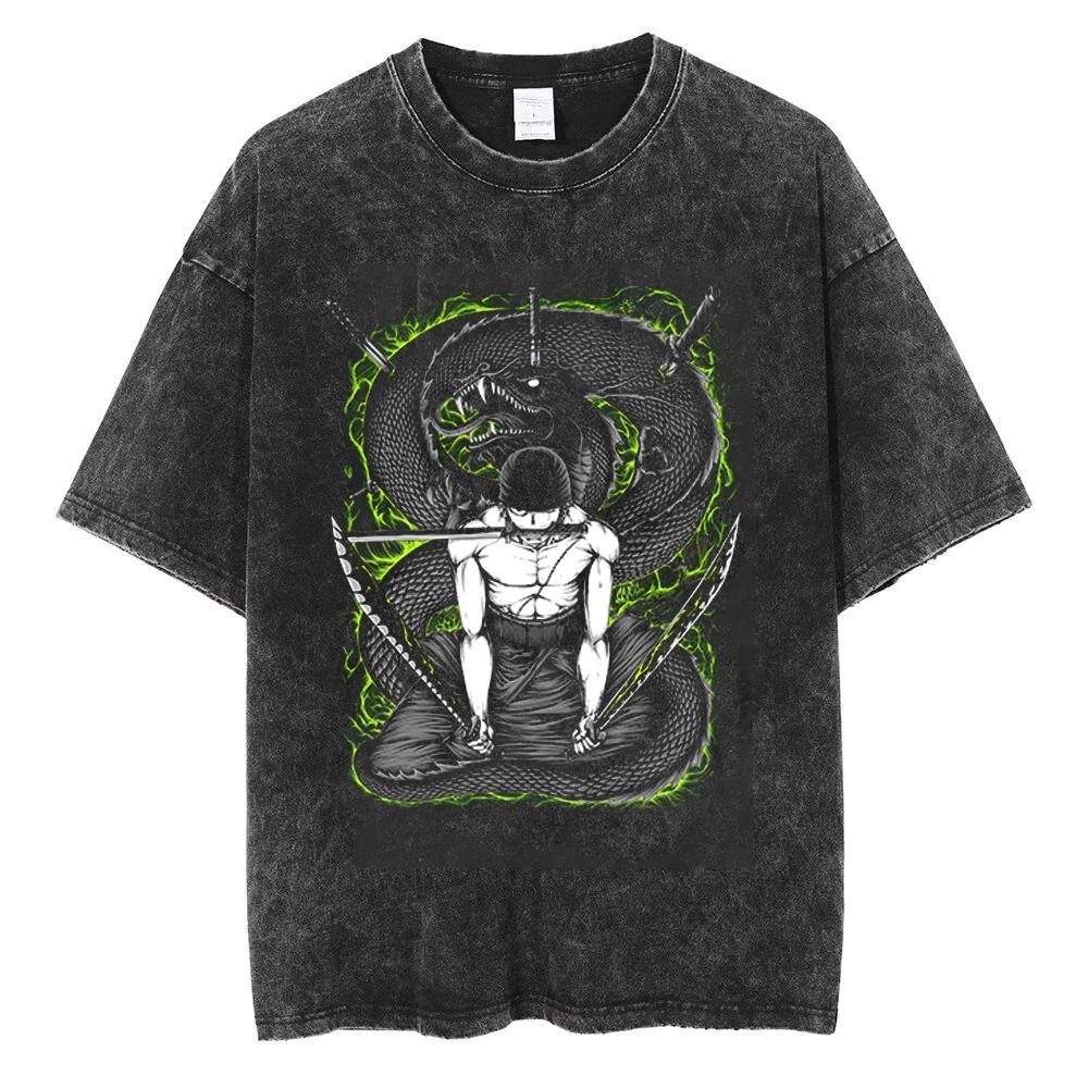 Men Hip Hop Streetwear Black TShirt Japanese Anime One Piece Vintage T Shirt Summer Harajuku Cotton Tshirt Short Sleeve Tops