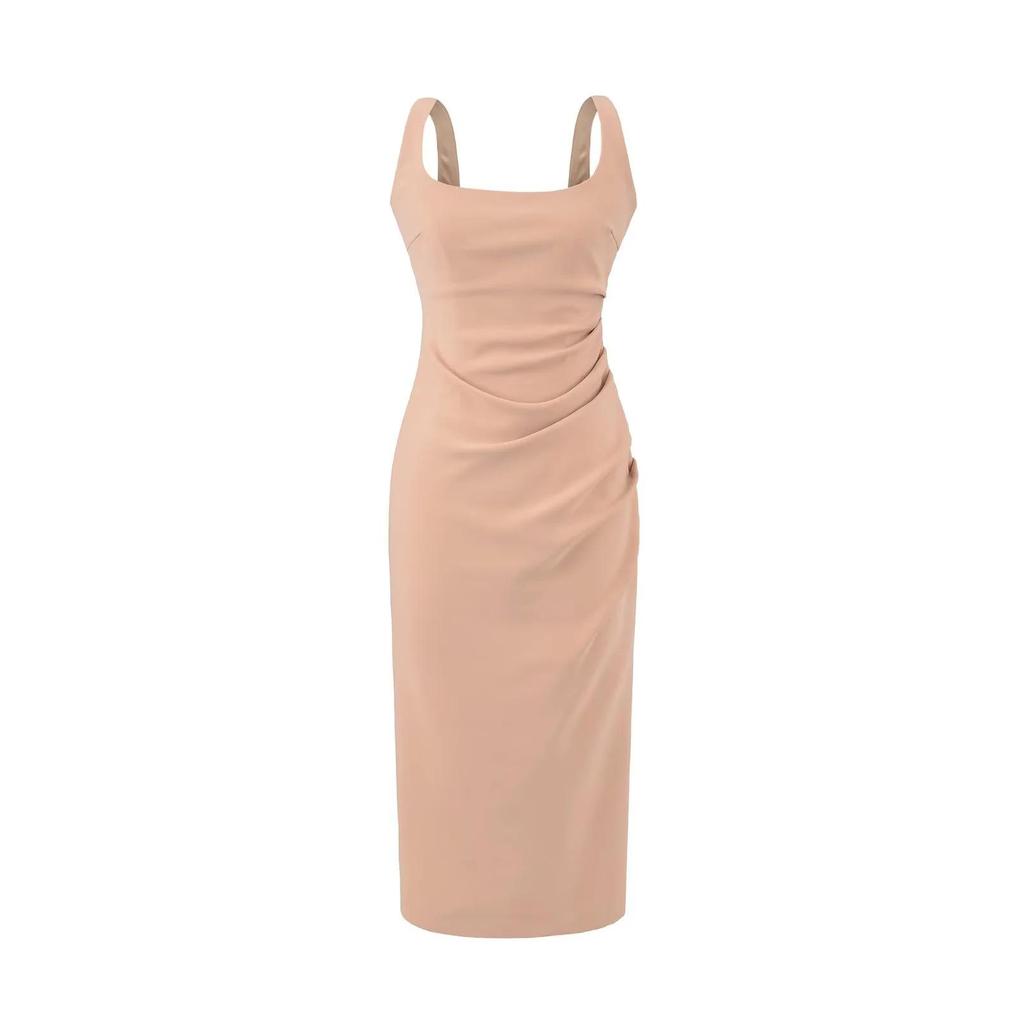 2026 Pure Desire Bodycon: Sexy Square Neck Ruched Waist Open Back Tank Dress