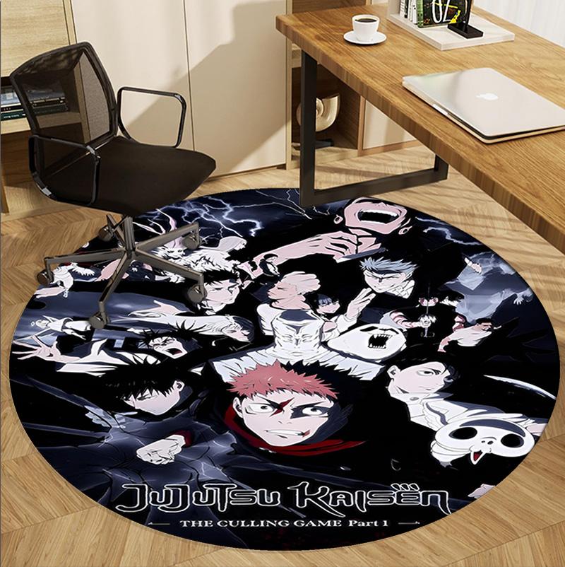 Jujutsu Kaisen Pattern Round Rug, Indoor/Outdoor Mat, for Picnic, Gameroom, Bedroom, Office, Living Room, Home Decor Carpet, Birthday Gift