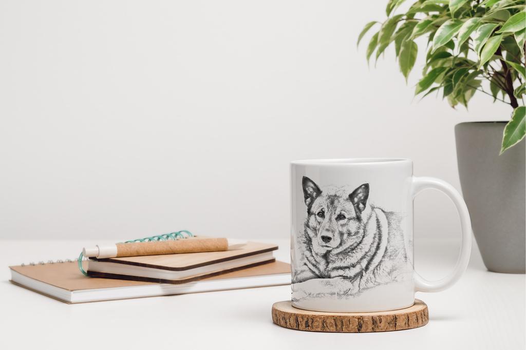Norwegian Elkhound, Norsk Elghund, Gray Norwegian Elkhound - Cup with a Dog, Cup with a Photo, Personalized Gift from the Art-Dog Brand