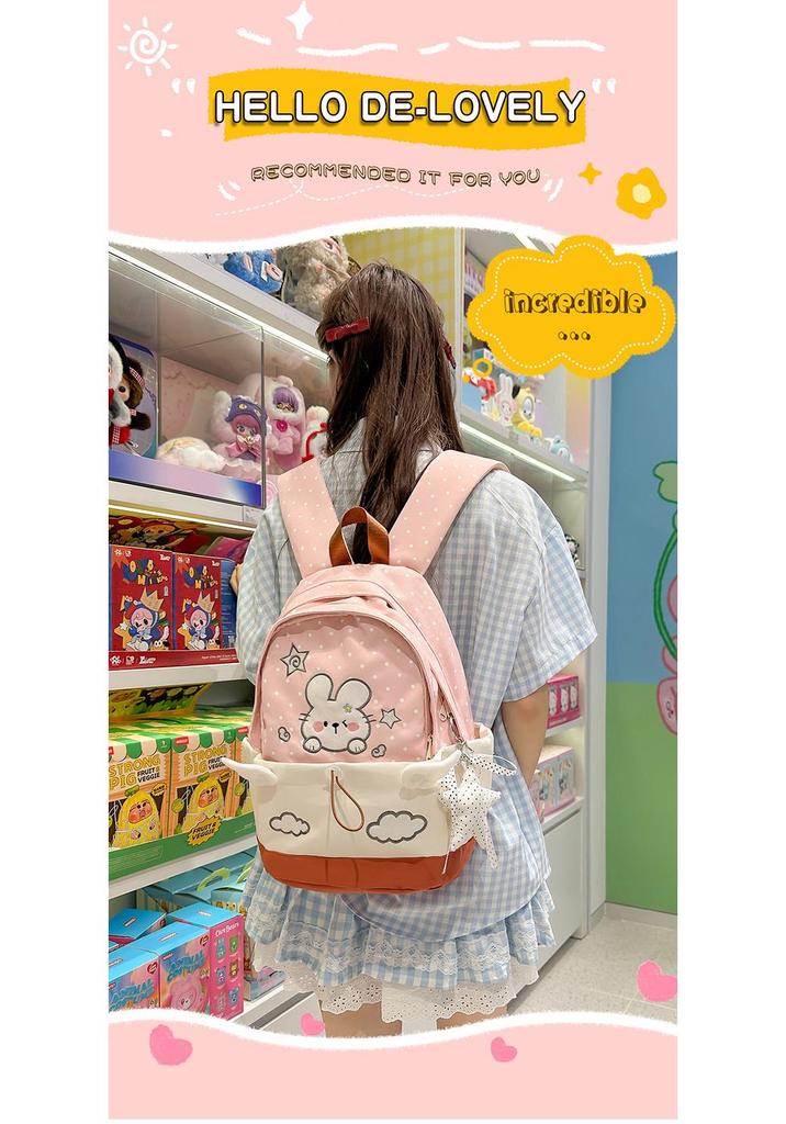 Japanese Cute Cartoon Rabbit Backpack for Girls with Large Capacity - Girly Commuting School Bag