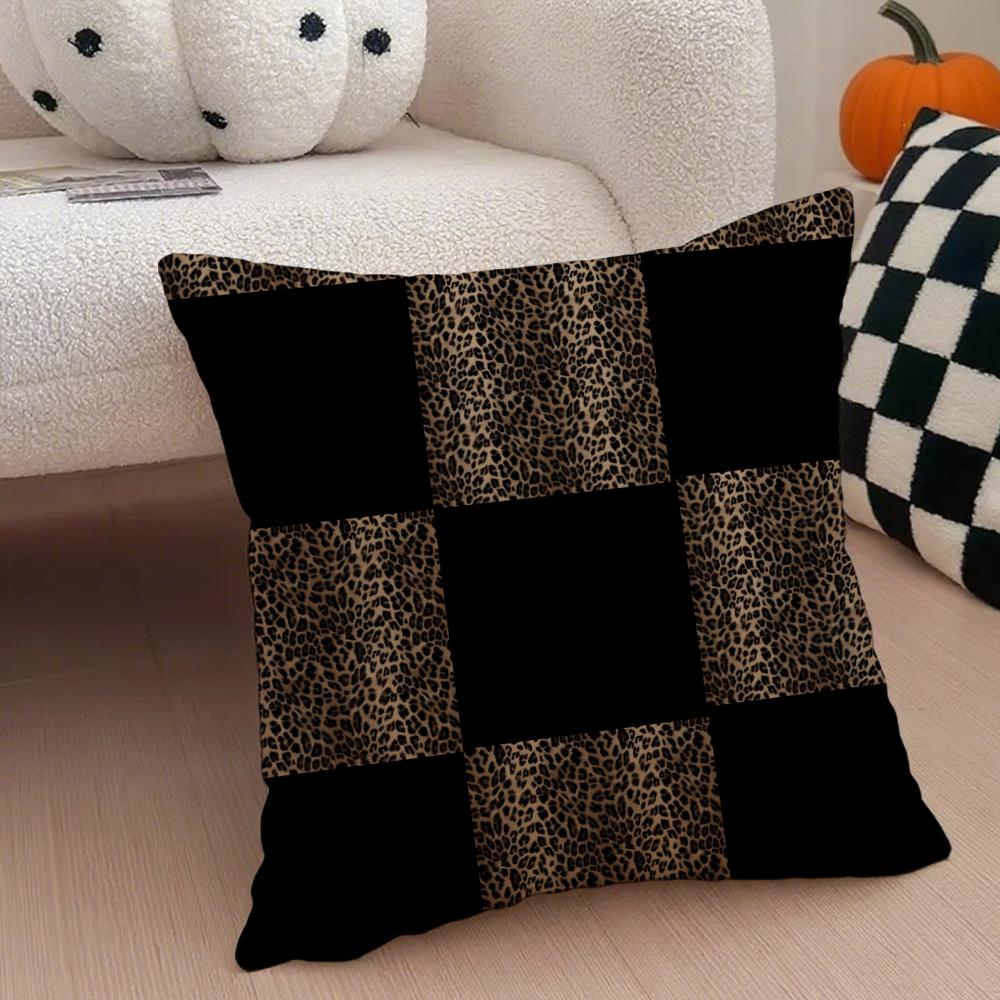 PPatchwork Fragmented Leopard Print Cushion Cover Throw Pillow Cover Hidden Button Durable Polyester Chair Cushion