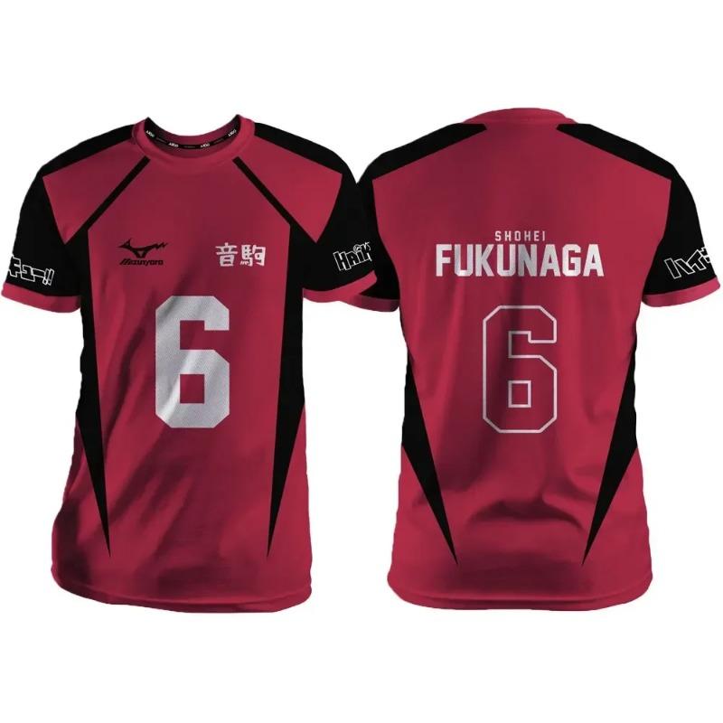 Haikyuu Nekoma Red Cartoon Anime Cosplay Men's Jersey Summer Short Sleeve Adult